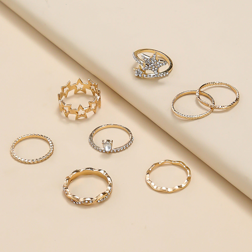 Womens Five Pointed Star Ring Hollow Alloy Electroplated Metal Ring With Rhinestones Accents Geometric Designs