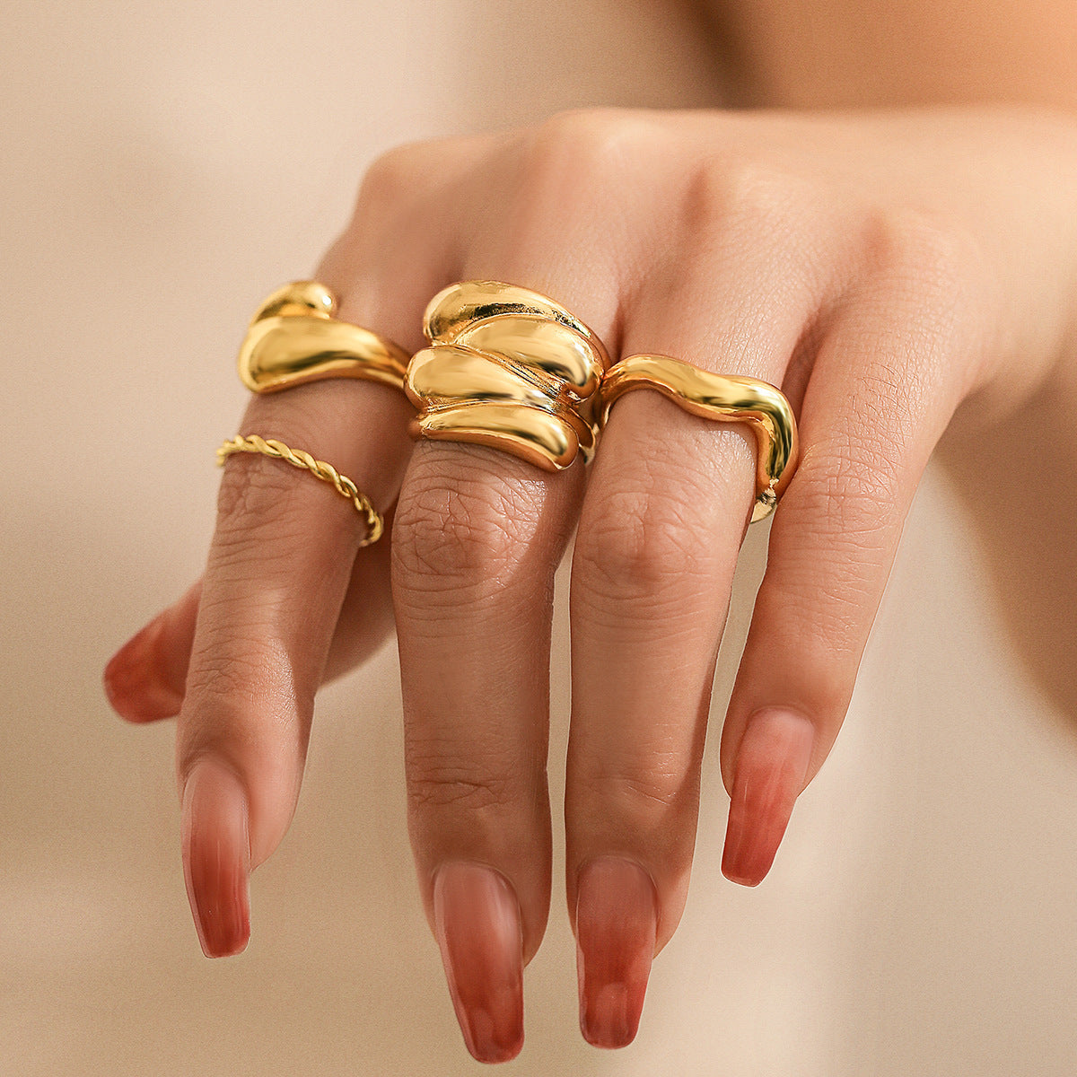 Geometric Water Drop Ring Set For Women Zinc Alloy Plated