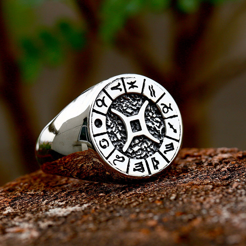 Men Titanium Steel Ring 12 Constellation Zodiac Design Polished Durable Unisex Jewelry For Everyday Wear Handcrafted