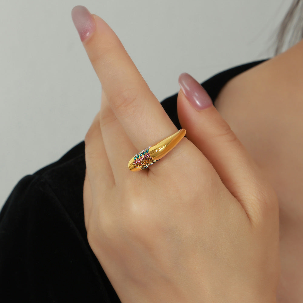 Geometric Titanium Steel Gold Plated Ring Diamond Finish Elegant Unisex Accessory for Everyday Wear Size 6 7 8