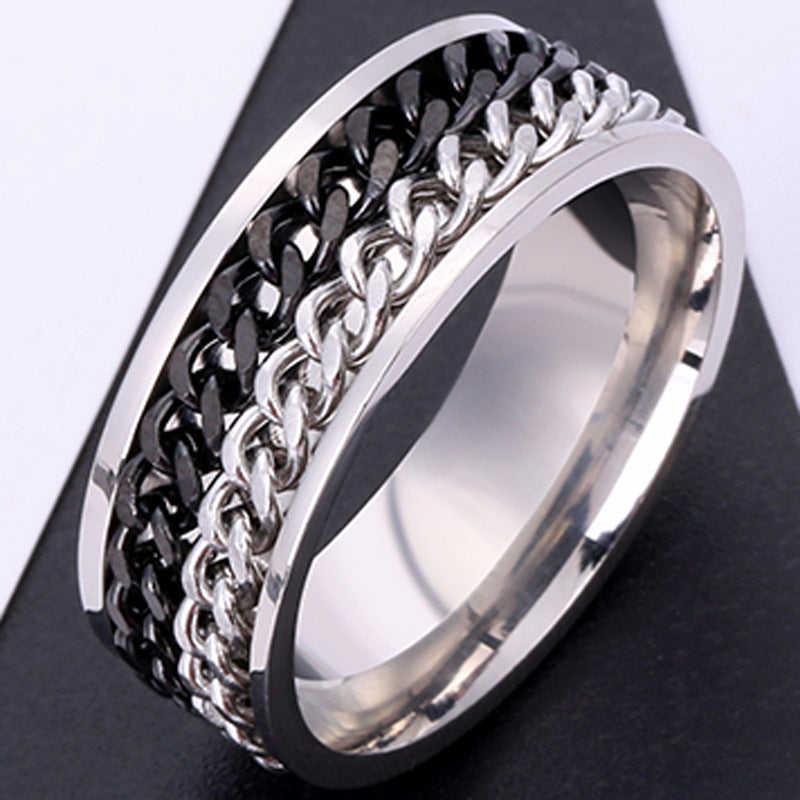 Unisex Rotating Chain Ring Titanium Steel Band 8mm Wide European Design Jewelry Elevates Style For Daily Wears