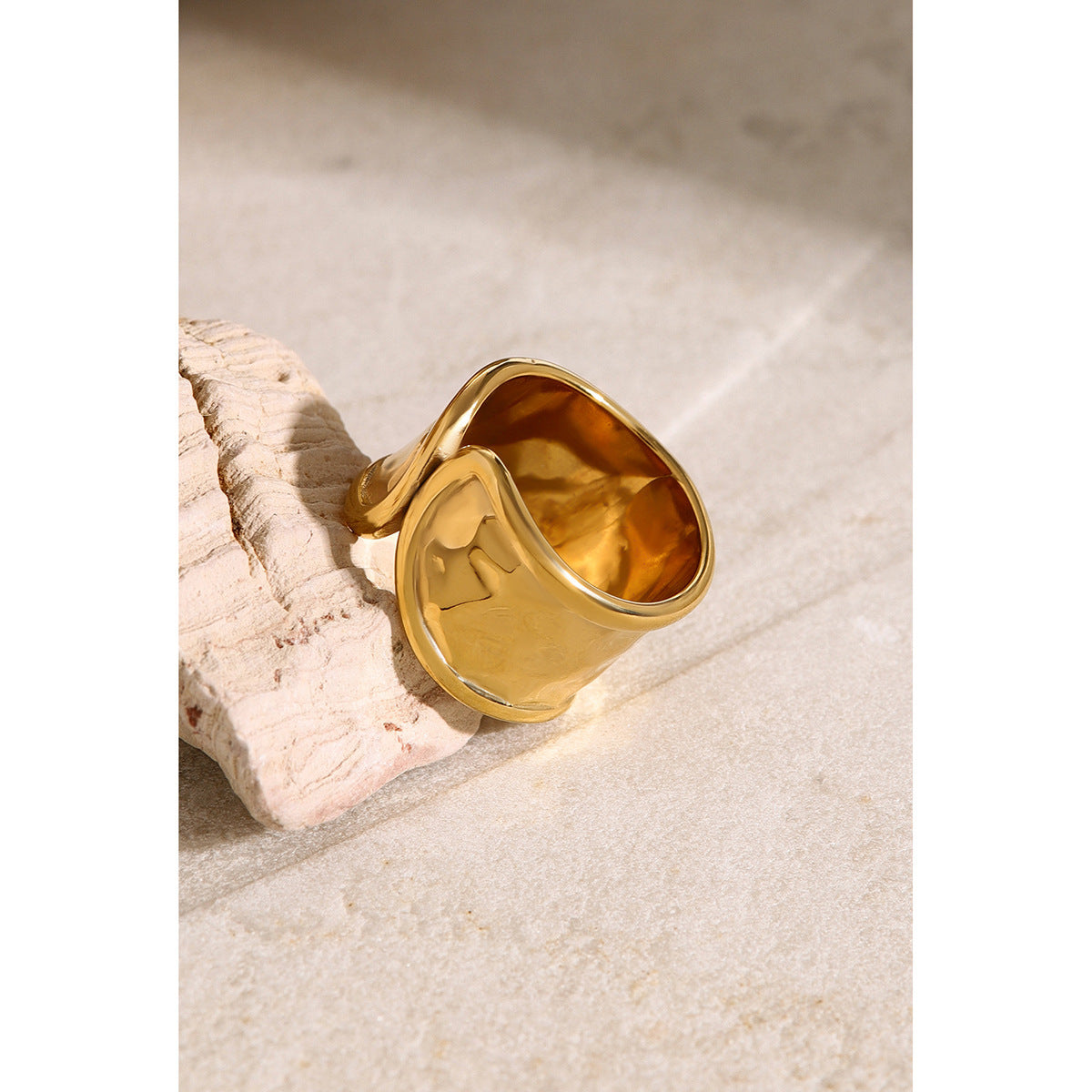 Unisex Stainless Steel Ring Hammered Design Asymmetric Band Cold Wind Ring Unique Niche Statement Ring for Men and Women Fashion Jewelry