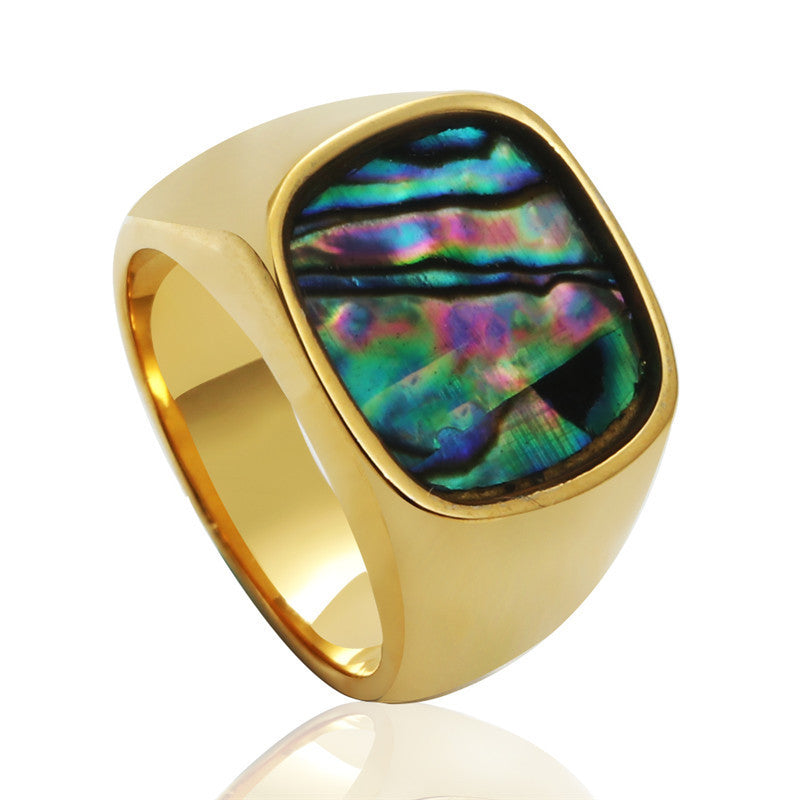 Unisex Titanium Steel Ring With Colorful Shell Square Design Gold Band Fashion Statement Ring For Women 8 9 10