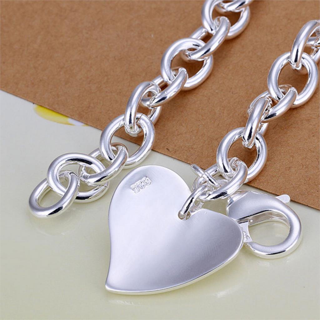 Womens Heart Bracelet Silver Plated Diamond Accent Hollow Heart Design Anniversary Gift Bracelet Elegant Jewelry