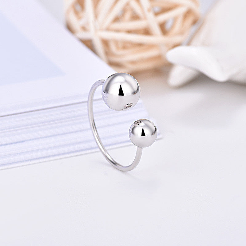 Women's Asymmetric Gloss Round Beads Ring Copper Electroplated Jewelry Statement Accessory Durable Gift For Her