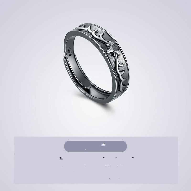 Sterling Silver Antler Couple Rings Korean Zodiac Design Electroplated Anniversary Gift Matching Promise Lovers