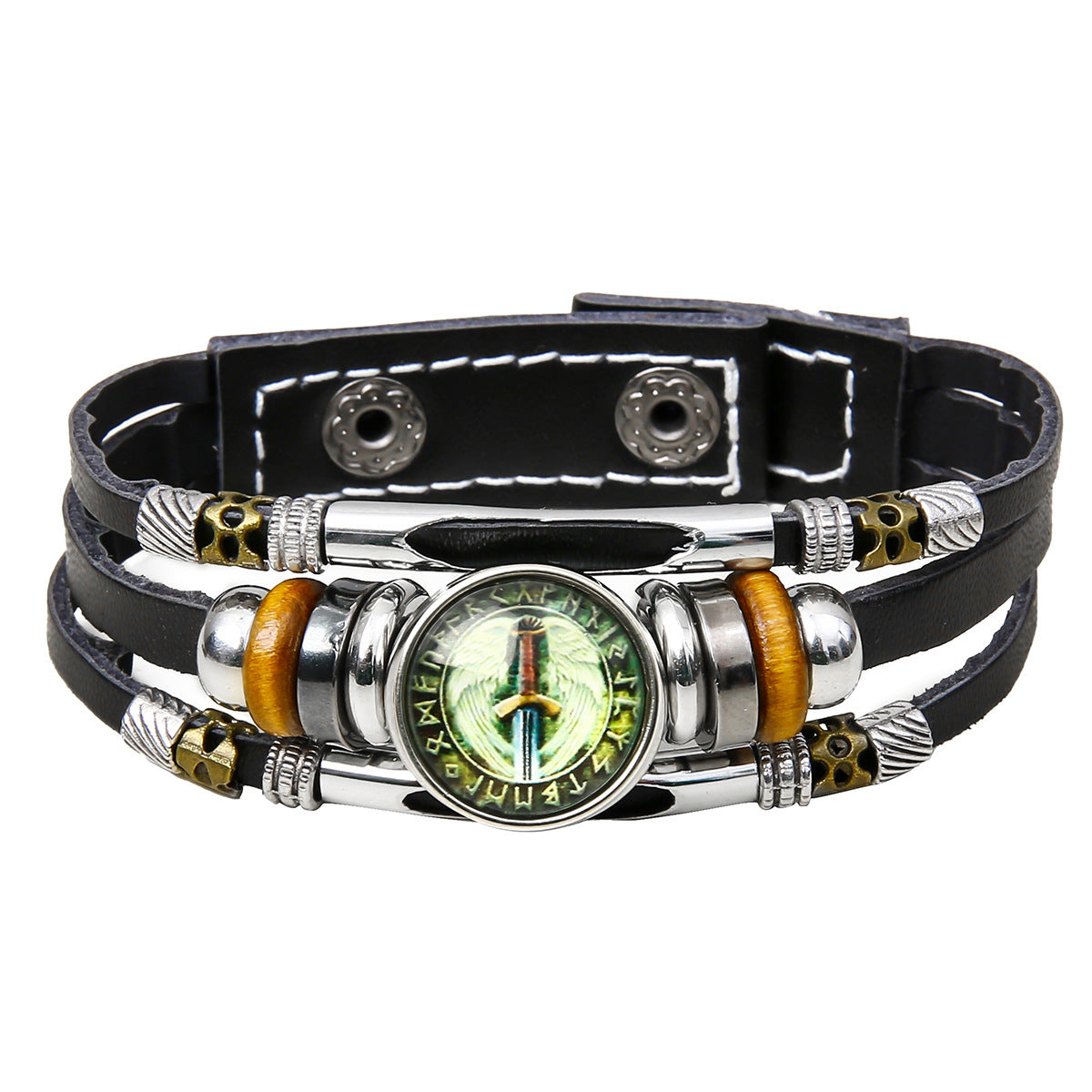 Mens Viking Compass Bracelet Multi Layered Leather Bracelet With Stainless Steel Titanium Steel Accents High Quality
