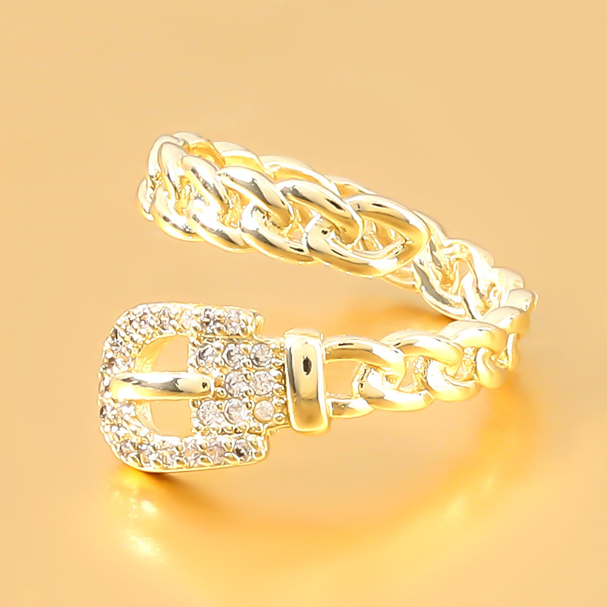 Copper Ring With Micro Diamond Rhinestone Belt Ring Elegant Womens Fashion Ring Gift For Her Gold Tone Finish Sparkling