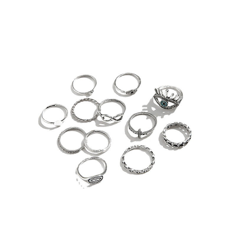 Gold Plated Geometric Rings Set with Rhinestone Cross and Figure Eight Alloy Rings for Women Elegant Chic Look