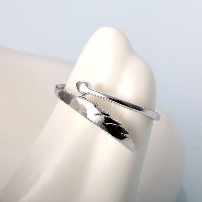 Unisex 925 Sterling Silver Ring with Platinum Plated Angel Wings Design Adjustable Opening National Style Jewelry Individually Packed Ring for Women and Men