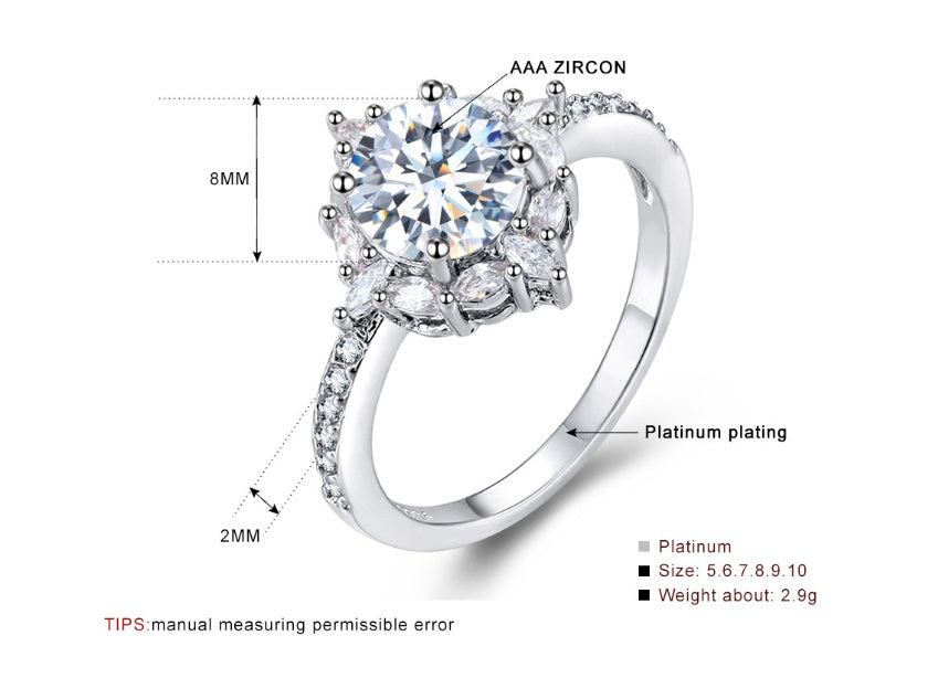 Women Diamond Ring Brass Classic Design Faux Gemstone Statement Fashion Jewelry Durable Accessory Everyday Now
