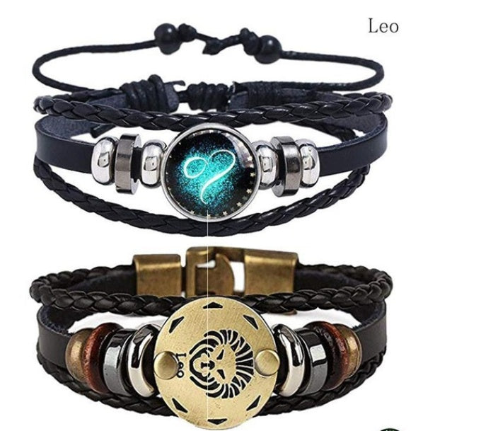 Couples Woven Leather Bracelet Vintage Constellation Design Zodiac Gift For Anniversary Travel Keepsake Gift Box Ready