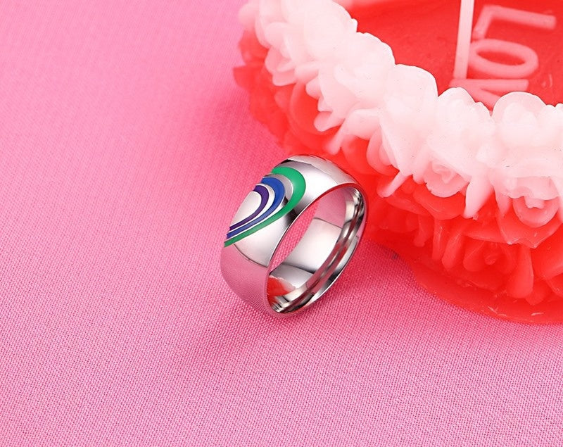 Rainbow Titanium Steel Couple Ring Geometric Lovers European American Style Epoxy Processing Material Titanium