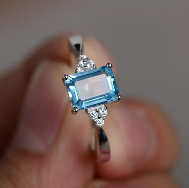 Rainbow Gemstone Ring Inlaid Square Copper Band Jewelry For Women Gift Birthday Fashion Accessory Statement Piece