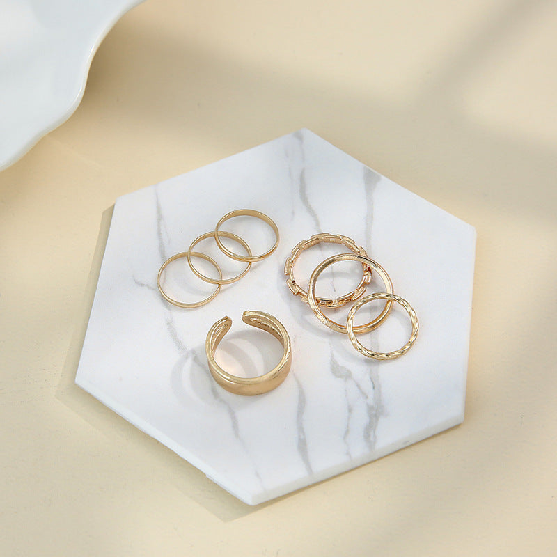 Geometric Ring Set 7 Piece Alloy Jewelry For Women European American Style Gold And Silver Rings Set Gift Shine