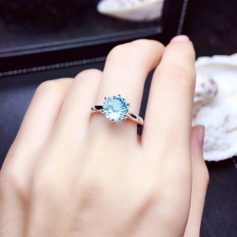 Womens Ring Natural Sky Blue Topaz Fireworks Cut Adjustable Opening Geometric Copper Elegant Fashion Jewelry