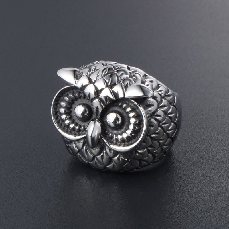 Mens Unisex Owl Ring Titanium Steel Polished Ornament Punk Fashion Retro Animal Image Rings Hand Ornament Punk
