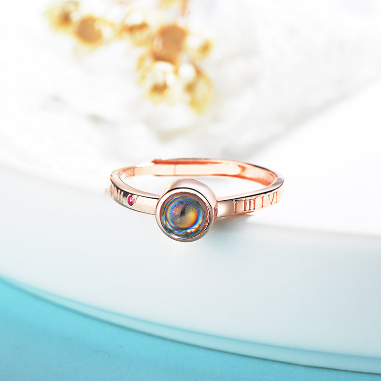 I Love You Projection Ring 925 Silver Adjustable Two Tone