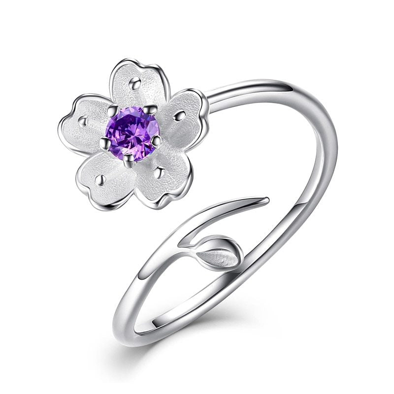 Sterling Silver Tree Branch Flower Ring Open Adjustable Fit For Women Cute Temperament Jewelry Elegant Minimalist Style