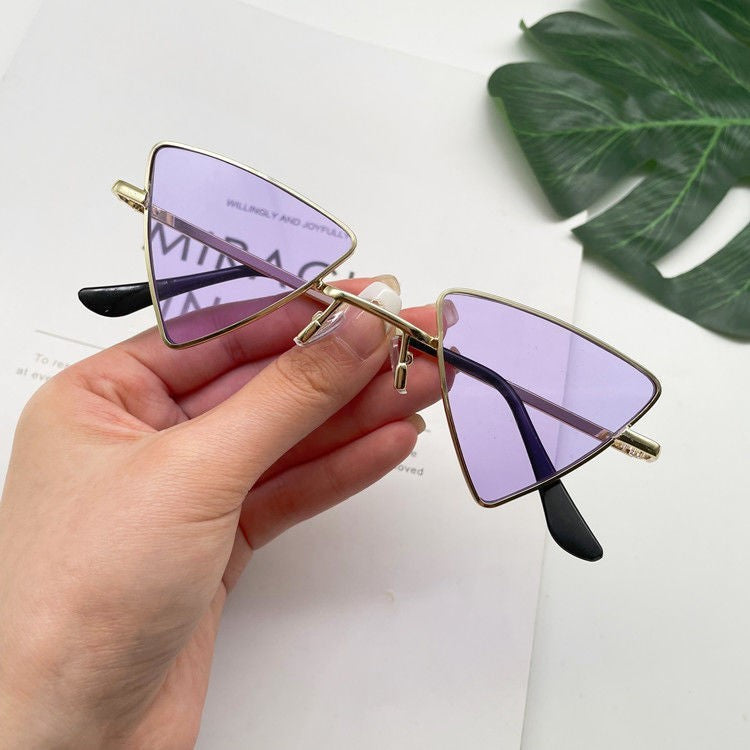 Unisex Retro Triangle Sunglasses Small Frame With PC Lenses For Round Face Vintage Fashion Eyewear Trendy Accessory