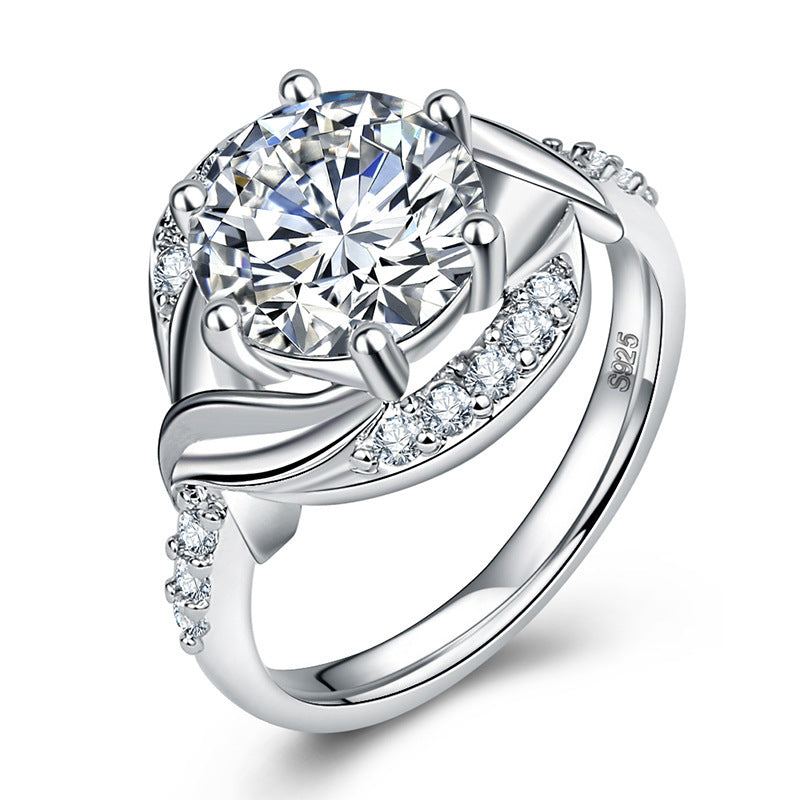 Mosaic Center Stone Ring Silver Brass Fashion Jewelry