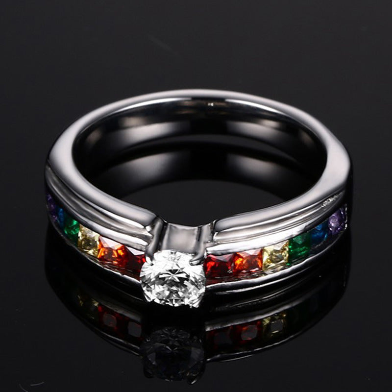 Unisex Titanium Steel Ring Geometric Diamond Jewelry