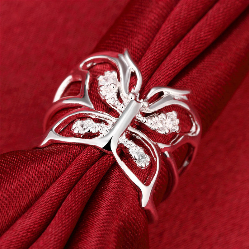Adjustable Silver Butterfly Zirconia Ring With Copper Core And 925 Silver Plating For Everyday Wear Great Gift
