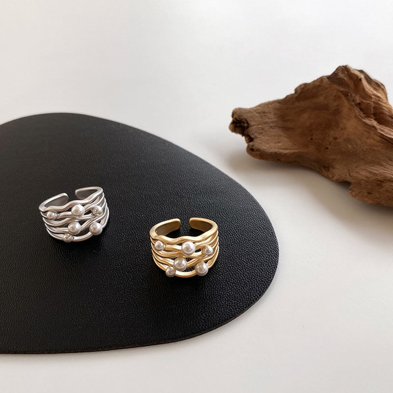 Womens Irregular Metal Pearl Ring With Geometric Design Electroplated Fashion Jewelry Accessory Durable Sparkle