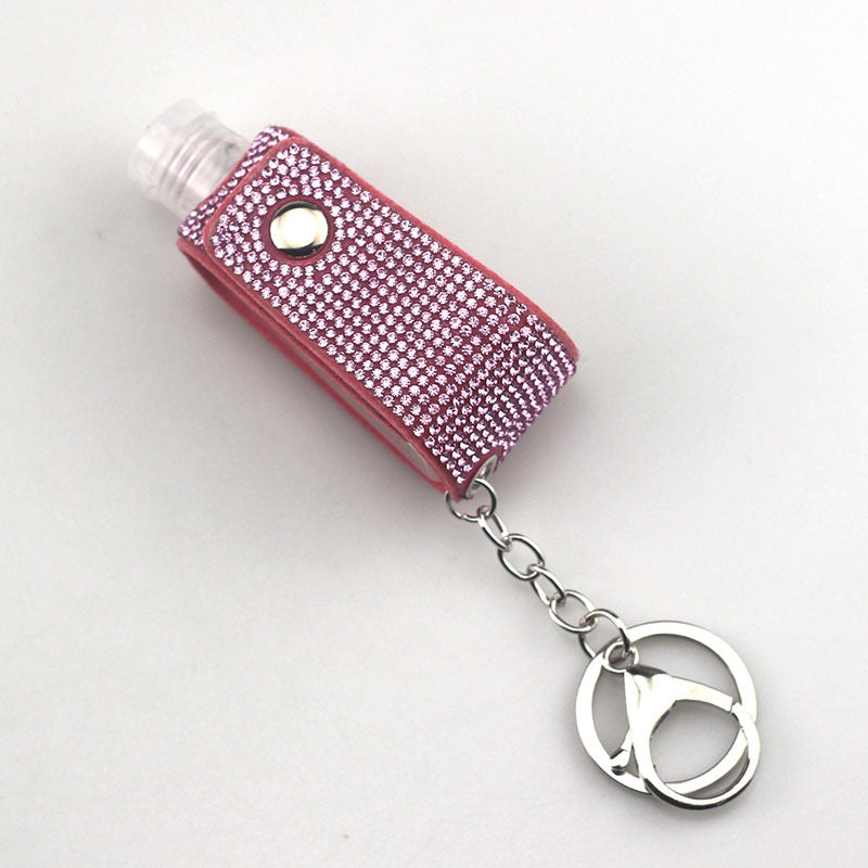 Faux Leather Keychain Diamond Pattern Key Ring with Hot Drilled Design in White AB Lake Blue for Keys Everyday