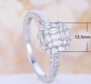 Women Diamond Zircon Ring Silver Tone Copper Promise Ring