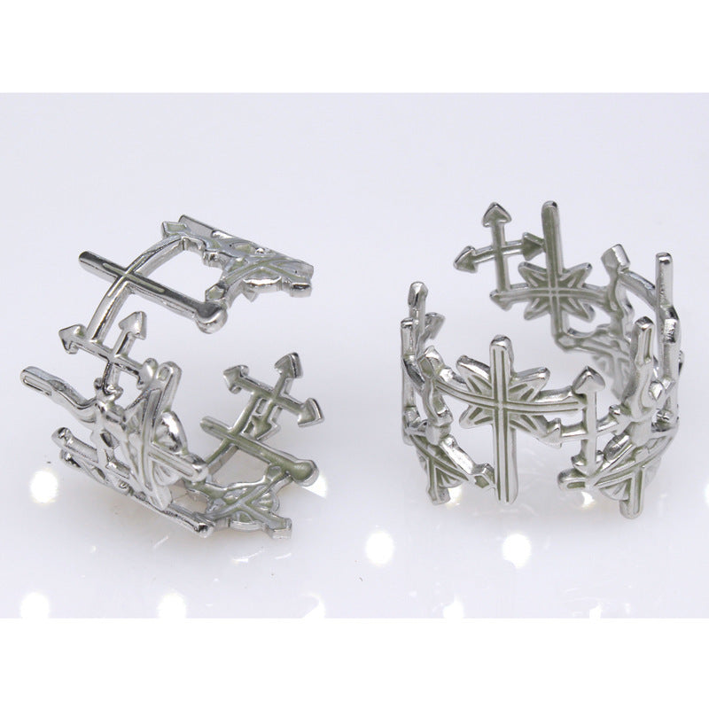 Geometrical Titanium Steel Adjustable Ring Electroplated Metal Jewelry Cross Love Redemption for Women Fashion