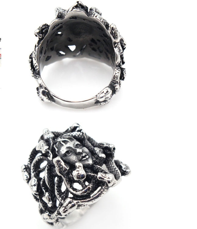 Mens Titanium Steel Ring With Snake Pattern Retro European American Style Modern Statement Jewelry For Men Everyday Wear