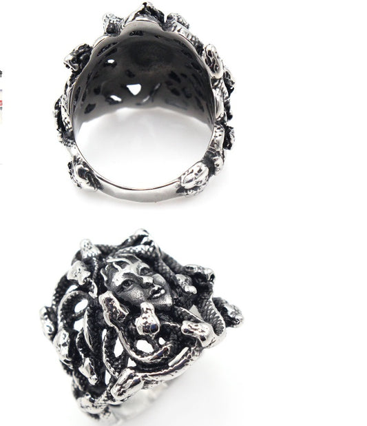 Mens Titanium Steel Ring With Snake Pattern Retro European American Style Modern Statement Jewelry For Men Everyday Wear