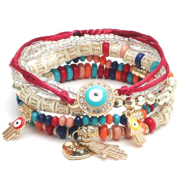 Womens Bohemian Beaded Bracelet Set Handmade Acrylic Layered Bracelets With Eye Bead And Heart Elements Online