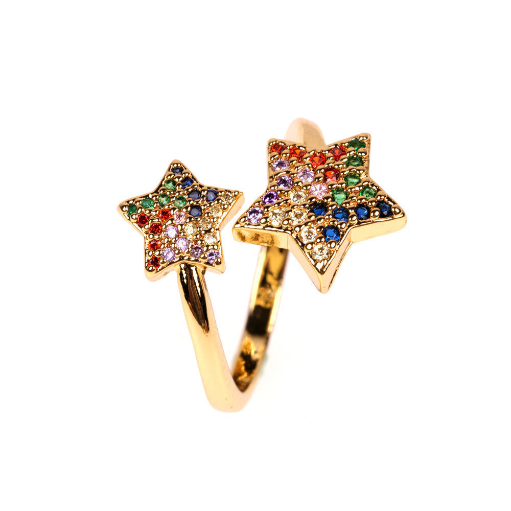 Metal Ring Star Micro Inlaid Color Diamond Accented European American Design Jewelry Gift For Business Quality