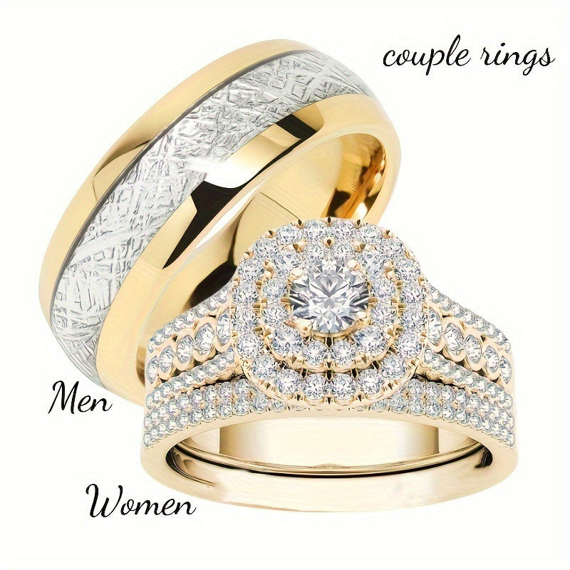 Couple Rings For Him And Her Stainless Steel Electroplated Alloy Fashion Jewelry Gang Drill Design Anniversary