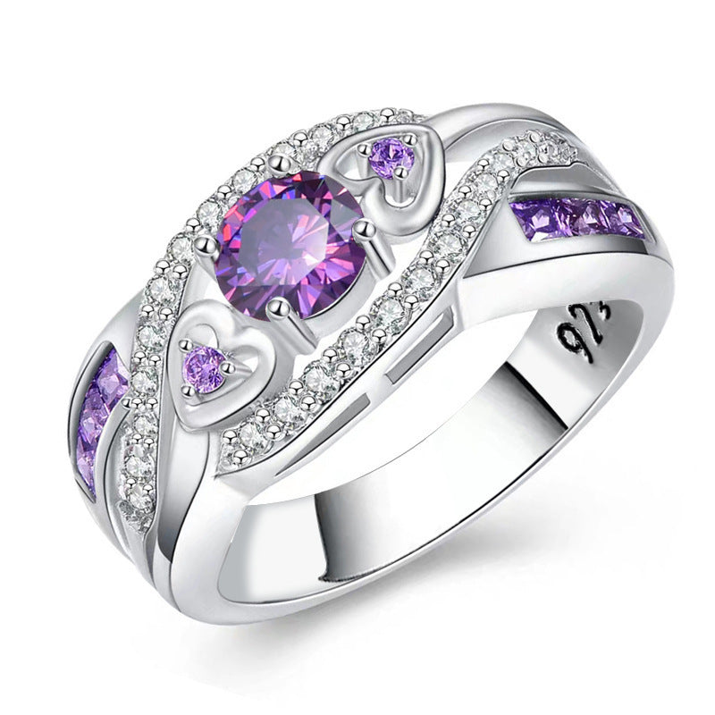 Purple Diamond Ring Heart Shaped Alloy Jewelry For Women With Purple Pink Gemstones Sizes 6 7 8 9 10 Europe US
