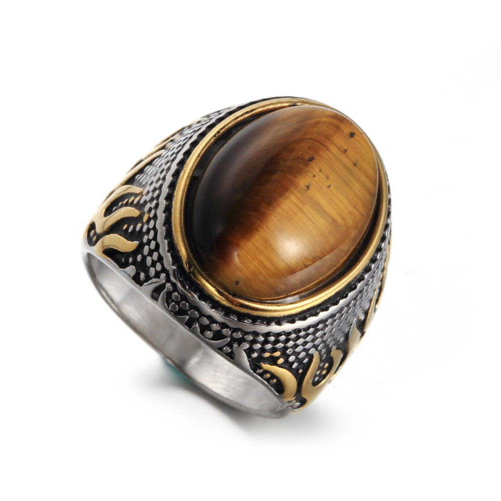 Stainless Steel Tiger Eye Ring Geometrical Flame Design Fashion Jewelry for Men and Women Europe Americas Gifts