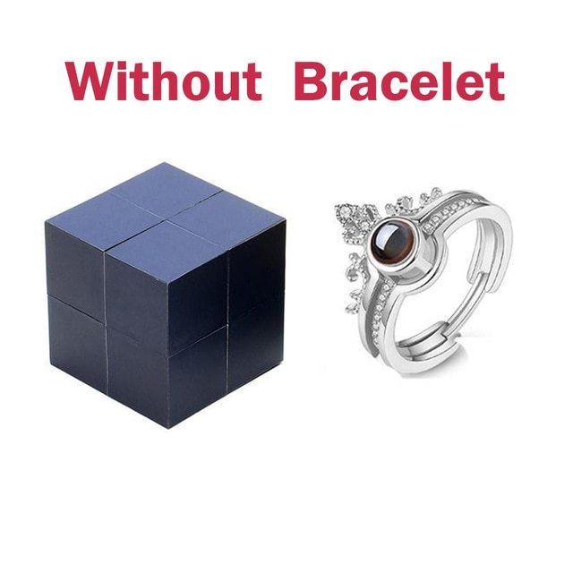 Love You Ring Projection Crown Two In One Ring 100 Languages Rubik Cube Ring BoxSet Geometric Rhinestone Inlay