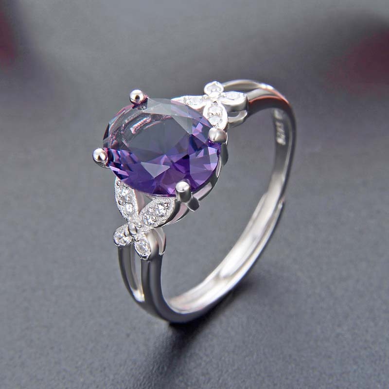 Adjustable Sterling Silver Ring with Sparkling Synthetic Crystal and Cubic Zirconia Lightweight Everyday Wear Jewelry