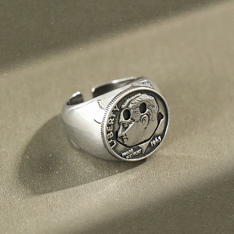 Women's Exaggerated Letter Ring Vintage Copper Electroplated Adjustable Opening Fashion Statement Jewelry Gift