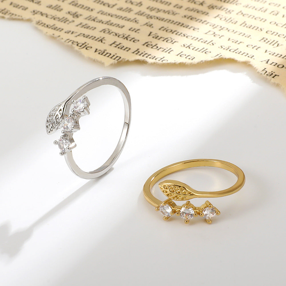 Womens Leaf Design Copper Ring With 14K Gold Plated Finish Diamond Accent Engagement Anniversary Jewelry Style