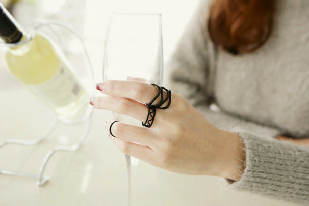 Frosted Black Geometric Ring For Women In Korean Fashion Style Individually Packed Jewelry For Birthday Gift Trend