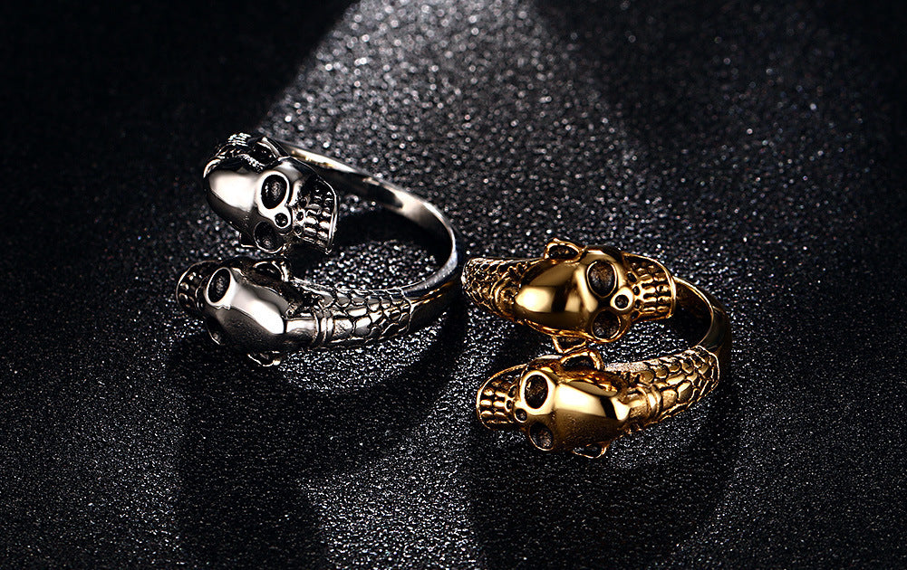 Unisex Skull Ring Stainless Steel Mixed Gold Finish With Alloy Inlaid Gemstones Korean Animal Zodiac Statement