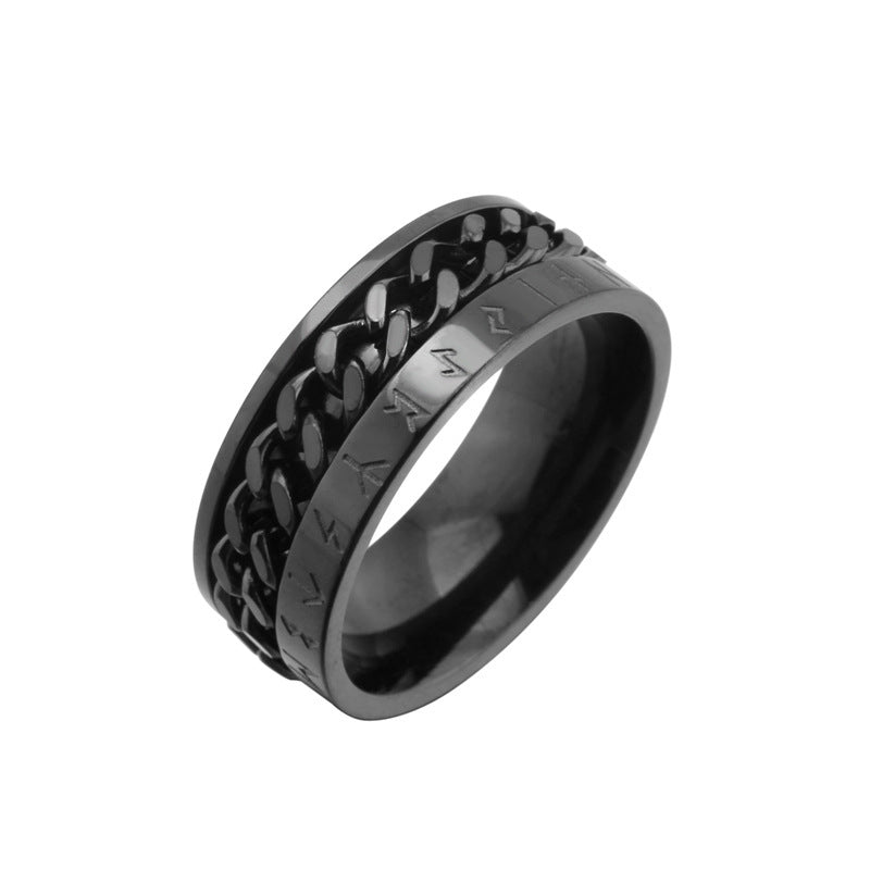 Mens Titanium Steel Luminous Rotatable Chain Ring Viking Digital Fashion Accessory Durable Electroplated For Men