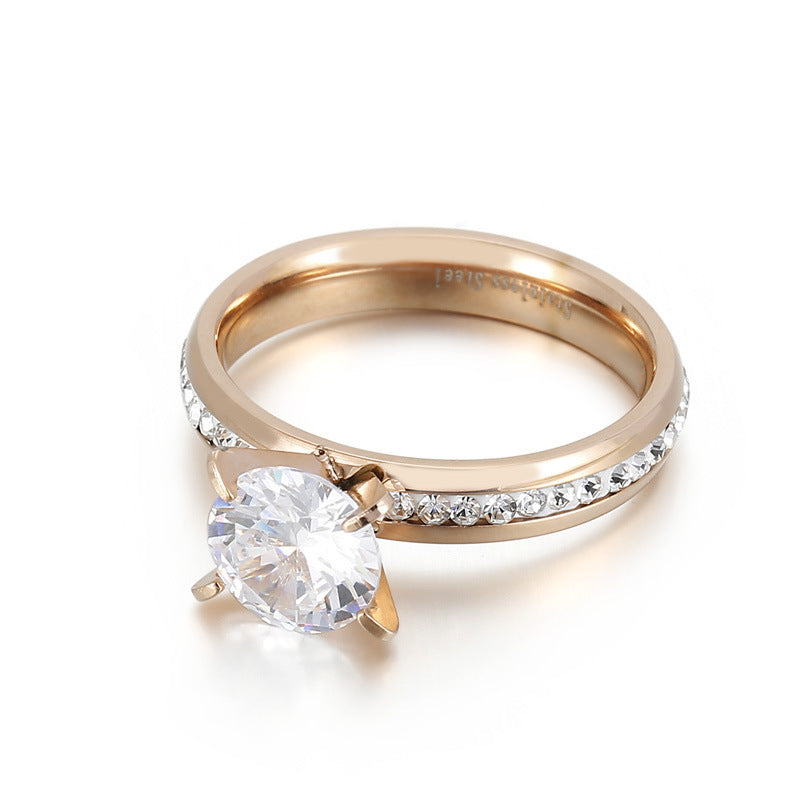 Womens Titanium Steel Zircon Ring Geometric Electroplated Durable Index Finger Fashion Jewelry Versatile Accessory