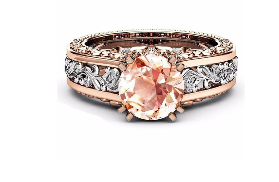 New Ring Plated 14K Rose Gold Separated Ring Champagne Gemstone Diamond Ring Fashion Women Must Have Beautiful