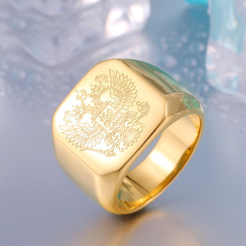 Mens Stainless Steel Ring Double Headed Eagle Zodiac Design Individually Packed Europe And America For Style Lovers