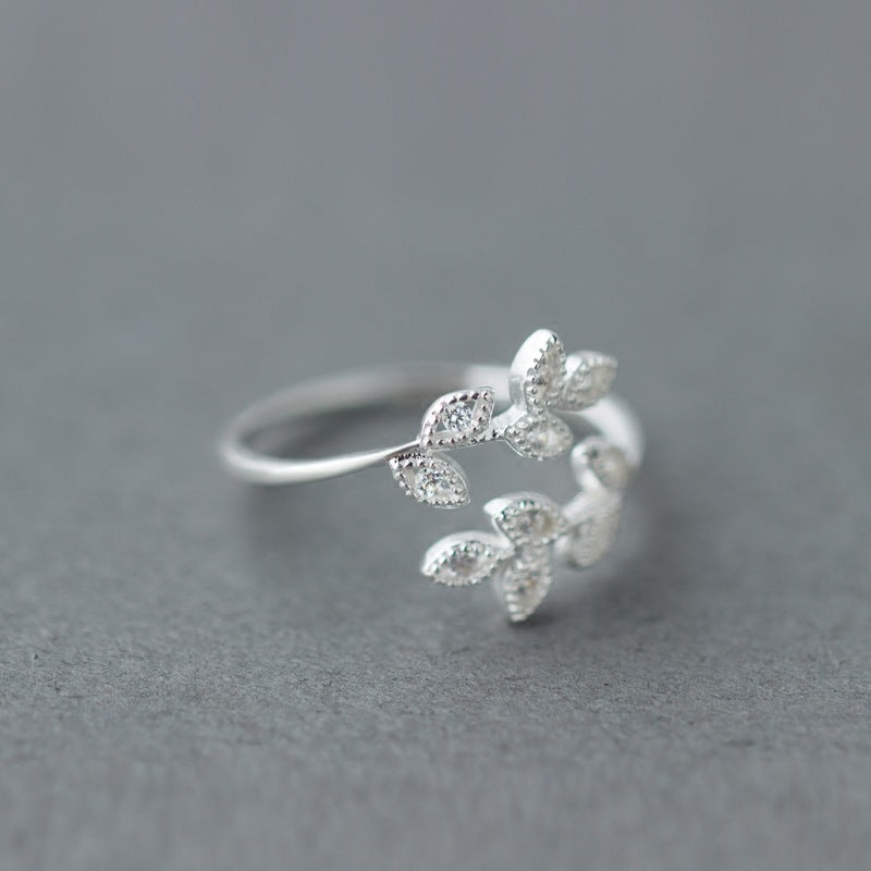 Leaf Design Sterling Silver Ring With Diamond Accent S925 Jewelry For Women And Girls Elegant Sparkle Everyday