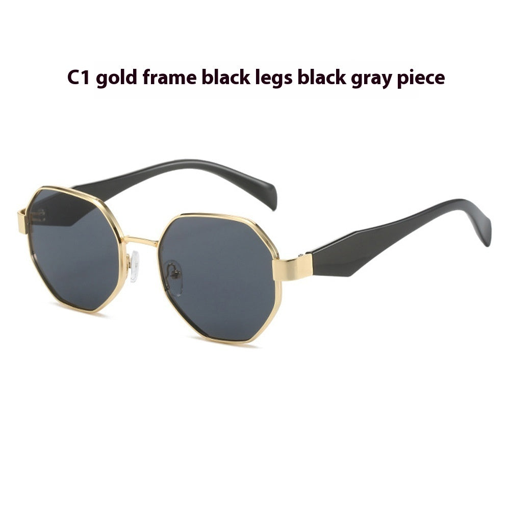 Womens Polygonal Sunglasses Large Rim Metal Frame Sun Glasses For Fashion Travel And Sun Protection Elegant Minimalist